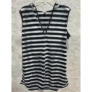 Kenneth Cole Swim Cover Up Large Beach Hooded Striped Resort Nautical Sheer Chic